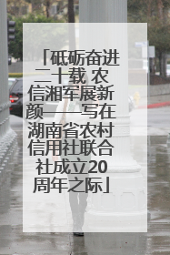 砥砺奋进二十载 农信湘军展新颜——写在湖南省农村信用社联合社成立20周年之际